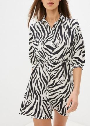 Платье женское черное белое мини зебра