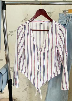 Рубашка в полоску h&amp;m хлопок рубашка в полоску полоскатая полосатая белая s с завязками