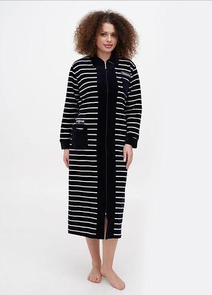 Длинный велюровый халат на молнии 1437