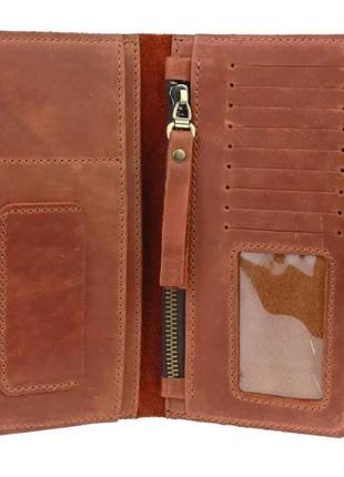 Гаманець шкіряний портмоне під паспорт світло-коричневий