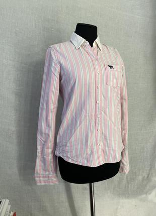 Abercrombie &amp; fitch рубашка в полоску розовый качественный плотный хлопок