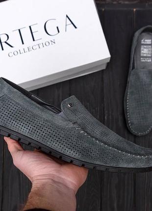 Чоловічі літні шкіряні мокасини, перфорація legges graphite2 фото