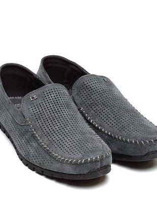 Чоловічі літні шкіряні мокасини, перфорація legges graphite9 фото