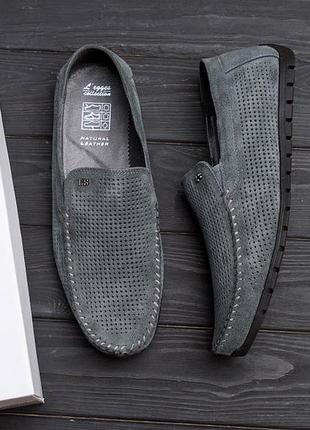 Чоловічі літні шкіряні мокасини, перфорація legges graphite10 фото