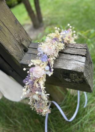 Лавандовий сон: сухоцвітовий вінок на голову з лавандовим, пурпурним та рожевим відтінками