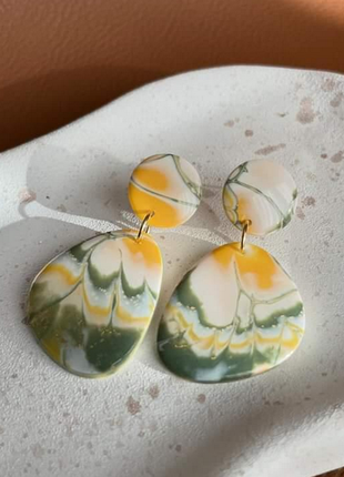Женские серьги из полимерной глины овальные летний бриз