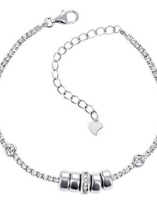 Серебряный браслет с бусинами сияние фианитов, размер 16 см x 0,3 см, вес: 5.6 г