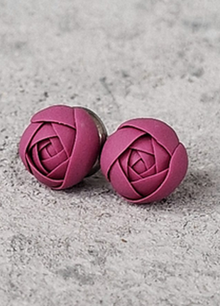 Женские серьги полимерная глина цветы розы бордо