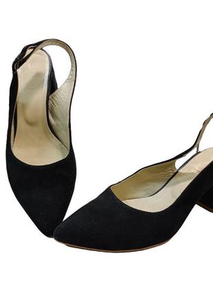 Жіночі туфлі літні замшеві чорні soldi 39 відкриті на підборах український виробник