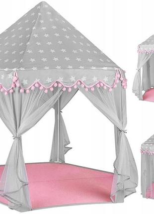 Детская палатка - домик игровой 6 входов с москитной сеткой kruzzel (8772) pink / grey