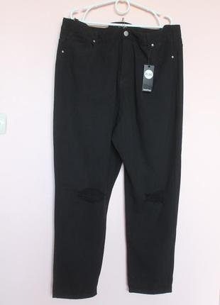 Черные рваные джинсы батал, черные джинсы мом большой размер, чёрные рваные джинсы 56-58 г.