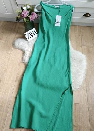 Платье из смесовой льняной ткани со сборками от zara, размер xs, l