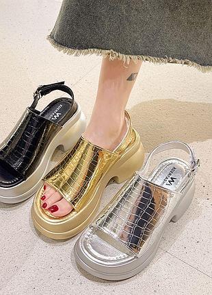 Срібні босоніжки, срібні сандалі , босоніжки на платформі