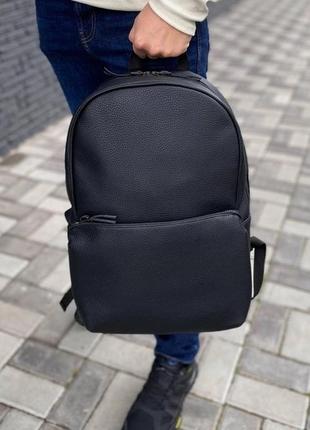 Чорний чоловічий шкіряний портфель, рюкзак з екошкіри з відділенням для ноутбука,