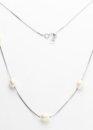 Серебряное колье с жемчугами, размер 40 см x 0,1 см, вес: 6.2 г