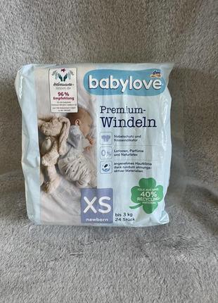 Подгузники премиум - класса для новорожденный babylove windeln premium newborn xs, до 3 кг, 24 шт