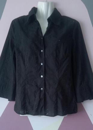 Gossl женская рубашка блузка топ туника черный хлопок коттон вышивка текстурированная размер 36