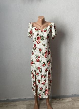 Платье белое миди цветочный принт размер s 44