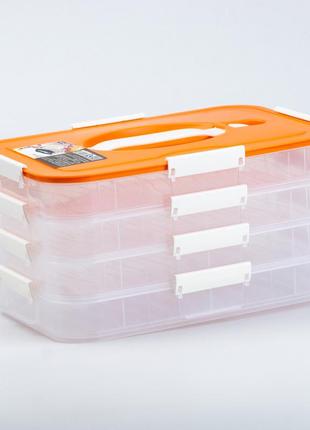 Четырёхъярусный пищевой контейнер, для хранения и замораживания продуктов оранжевый 31,5*22*16,5 см.