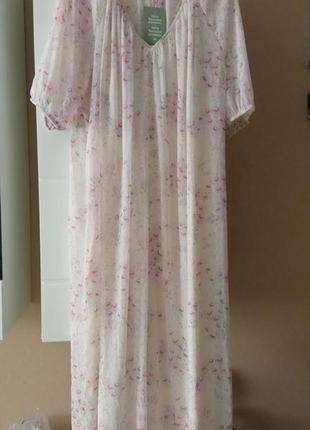 Платье макси h&amp;m в цветочный принт шифон розовое молочное xs s м