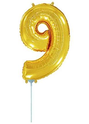 Шарик фольгированный "день рождения: цифра 9", мини, золото