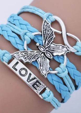 Вінтажний блакитний браслет love, метелик, нескінченність