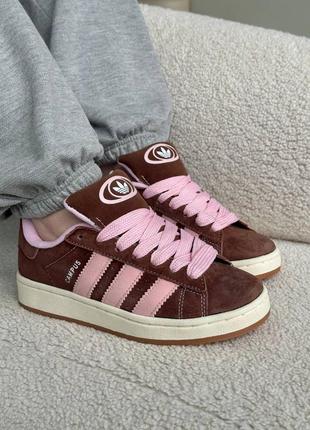 Замшеві кросівки adidas campus brown pink