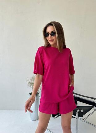 Жіночий літній костюм шорти і футболка рубчік прогулянковий повсякденний