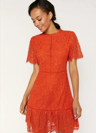 Платье женское кружевное оранжевое мини