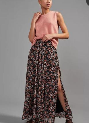 Длинная летняя юбка юбка в цветочный принт вискоза жатка