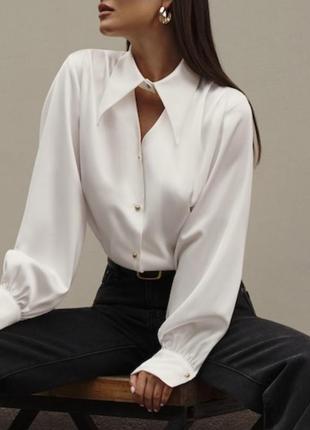 Стильная блуза женская свободного кроя воротник-чекер застежка пуговицы итальянский шелк