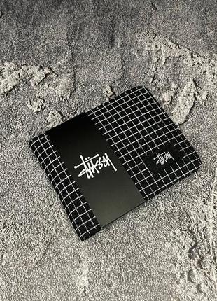 Кошелек stussy черный тканевый, элитный мужской удобный купюрник стусси на три отделения компак