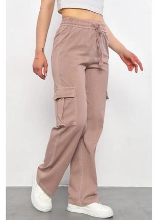 Стрейчевые коттоновые брюки палаццо с карманами