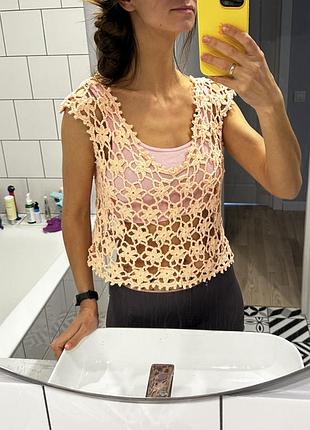 Жилет вʼязаний бавовняний рожевий