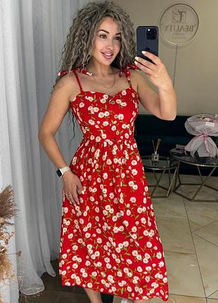 Сарафан міді жіночий сукня на тонких бретельках літня приталене а силуету з гумкою...
