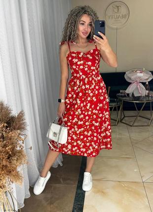 Сарафан міді жіночий сукня на тонких бретельках літня приталене а силуету з гумкою...