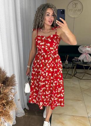 Сарафан міді жіночий сукня на тонких бретельках літня приталене а силуету з гумкою...