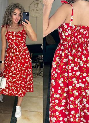 Сарафан міді жіночий сукня на тонких бретельках літня приталене а силуету з гумкою...