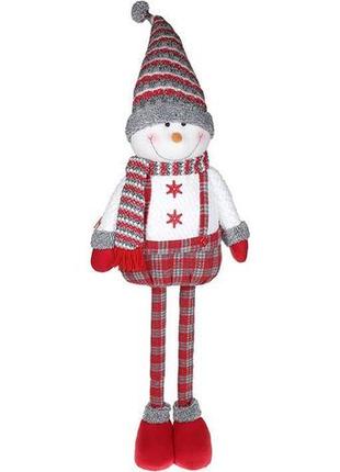 М'яка іграшка "сніговик у комбінезоні" 12х28х48 см, білий із червоним
