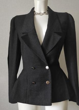 Винтаж серый шерстяной пиджак жакет блейзер женский приталенный