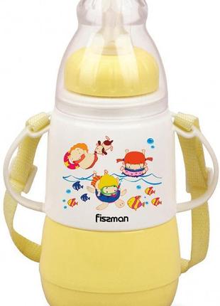 Пляшечка дитяча для годування fissman babies "забавне купання" 150 мл з ремінцем, жовта