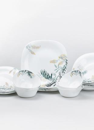 Столовий сервіз білий керамічний з тропічним мотивом на 6 персон, 24 предмети