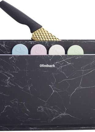 Набор 4 разделочные доски ofenbach black marble 28х18х0.5см на горизонтальной подставке для ножей