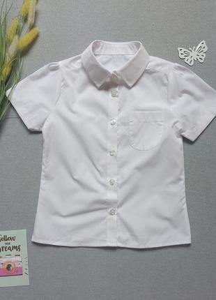 Дитяча біла літня сорочка 4-5 років блузка з коротким рукавом для дівчинки