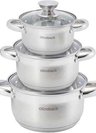 Набір 3 каструлі ofenbach hamburg 1.1 л, 1.7 л, 2.4 л із неіржавкої сталі з 5-шаровим індукційним дном