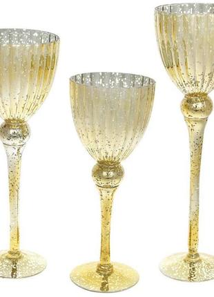 Набір 3 скляних свічники christel 30 см, 35 см, 40 см, золото