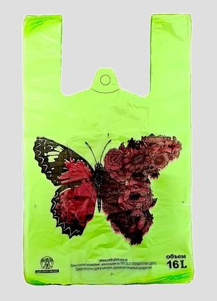 Пакеты майка 28х46 см 50 шт с рисунком бабочка салатовый