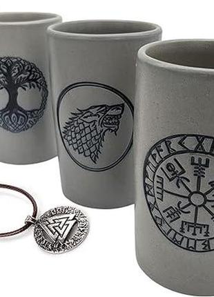 Набор кружек töpferey viking, глиняная кружка с гравировкой, средневековая кружка для кофе, серый,набор из 5шт