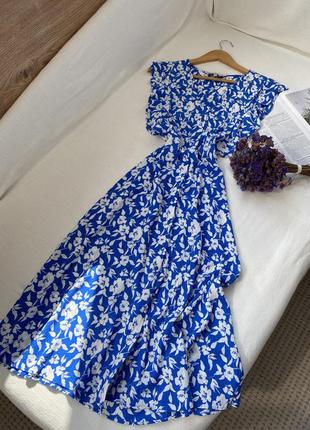 Красива синя сукня міді в квіти f&f
