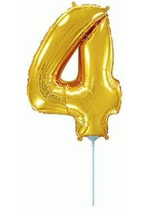 Шарик фольгированный "день рождения: цифра 4", мини, золото